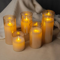 Golden Glass LED Moving Flame Pillar Candle