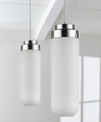 6"W Solar 1-Light Polished Nickel Pendant With Frosted Glass Shade - lamppure