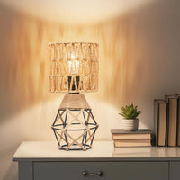 Hamilyeah Boho Table Lamps – Set of 2 (Woven Shade &amp; Black Cage Base)