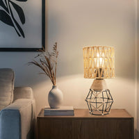 Hamilyeah Boho Table Lamps – Set of 2 (Woven Shade &amp; Black Cage Base)