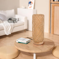 Boho Rattan Table Lamp – Vintage Wicker &amp; Bamboo Style