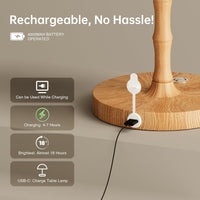 Dawnwake Cordless Waterproof Table Lamp – Natural Wood Finish