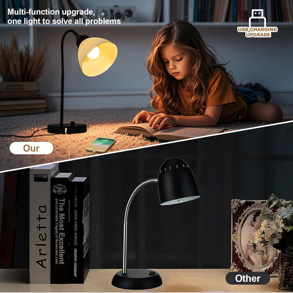 GDRKNP Desk Lamp – Stepless Dimmable Table Lamp with Dual USB Ports