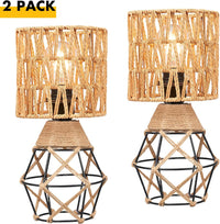 Hamilyeah Boho Table Lamps – Set of 2 (Woven Shade &amp; Black Cage Base)