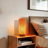 Boho Rattan Table Lamp – Vintage Wicker &amp; Bamboo Style