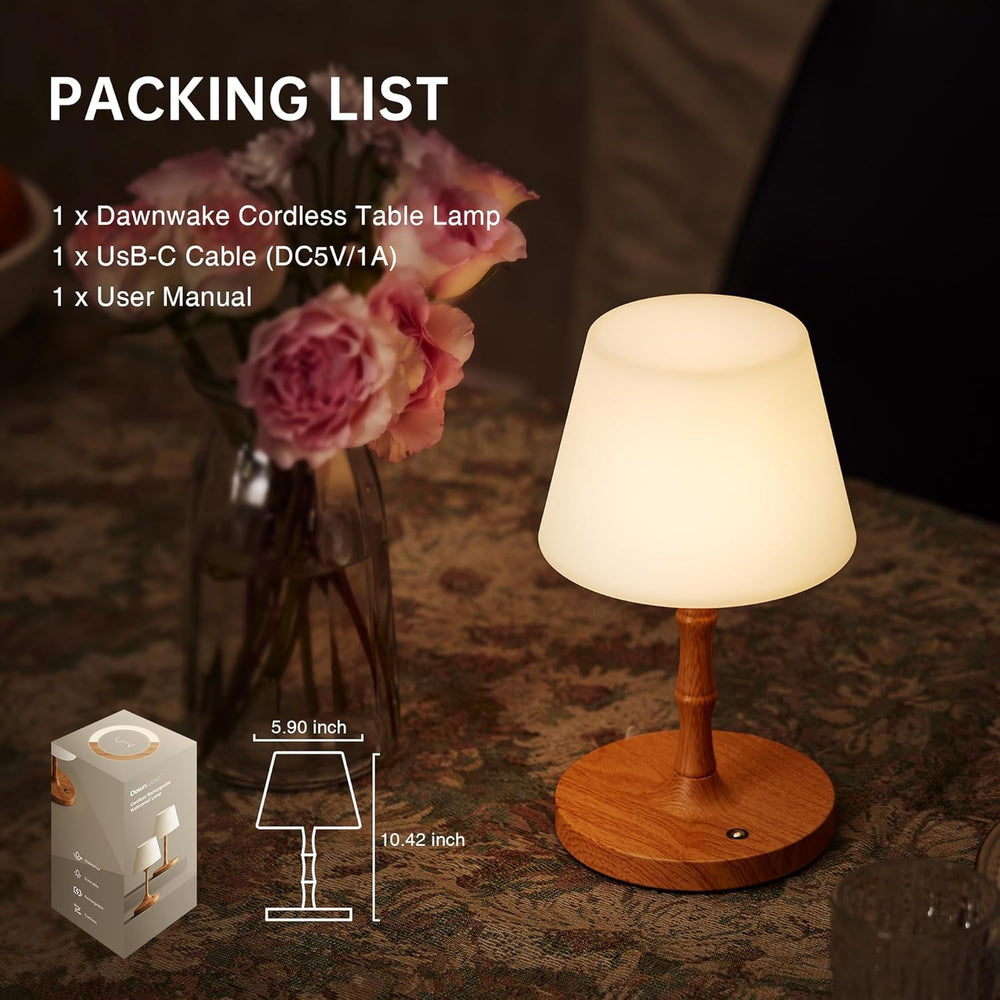 Dawnwake Cordless Waterproof Table Lamp – Natural Wood Finish