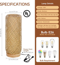 Boho Rattan Table Lamp – Vintage Wicker &amp; Bamboo Style