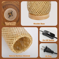 Boho Rattan Table Lamp – Vintage Wicker &amp; Bamboo Style