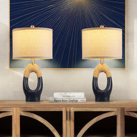 Set of 2 Boho Rattan Table Lamps – Wood Grain Color