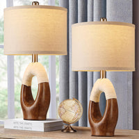 Set of 2 Boho Rattan Table Lamps – Wood Grain Color