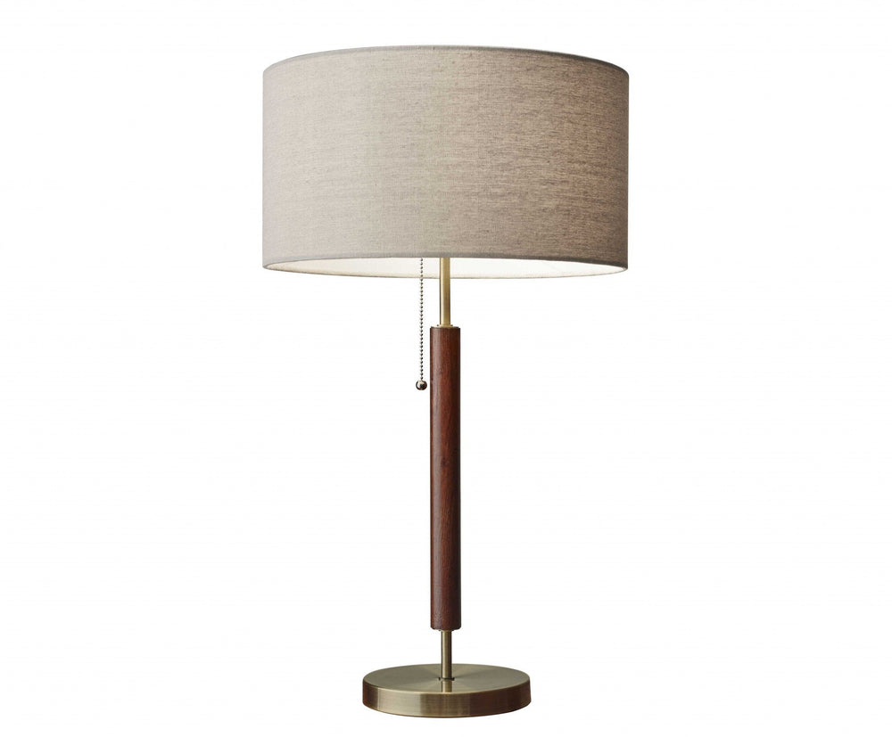 Antique Brass Metal and Walnut Wood Table Lamp - lamppure